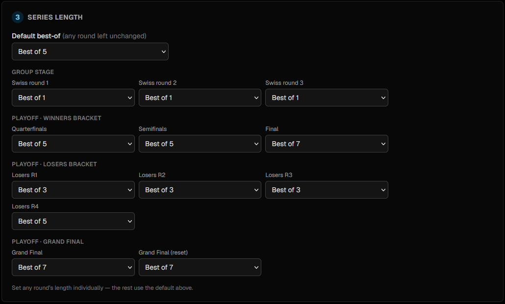 Step 3: default best-of with the per-round override list